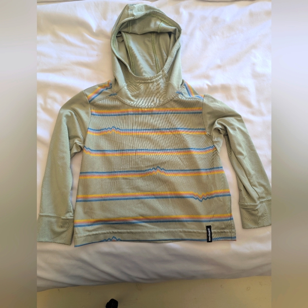 Patagonia Kids Green Striped Capilene Silkweight Hoodie - 2T Unisex